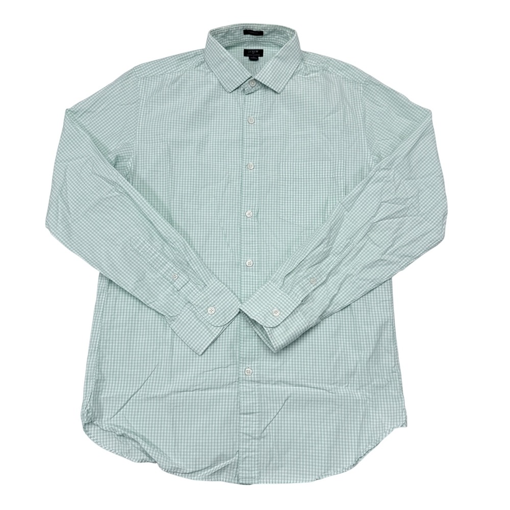 J Crew Shirt Mens Medium Green White Gingham Check Thompson Button Up Career